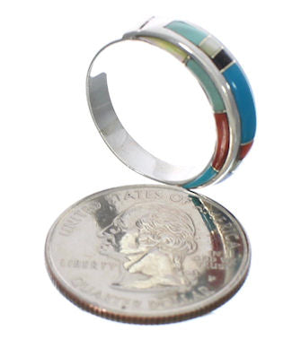 Southwest Sterling Silver Multicolor Ring Size 8-3/4 EX41716